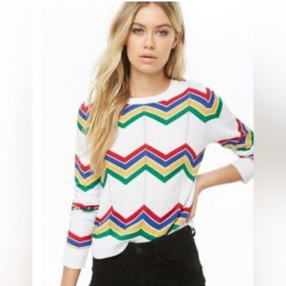 Forever 21 Rainbow Chevron Striped Sweater-size M